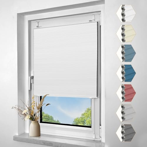 Zarnan Verdunklungsplissee Wabenplissee ohne Bohren Zweifarbig Weiß-Weiß B80 x H180 cm Plissee Blickdicht Thermo Faltrollo Sicht- und Sonnenschutz Jalousie Plisseerollo für Fenster und Türen