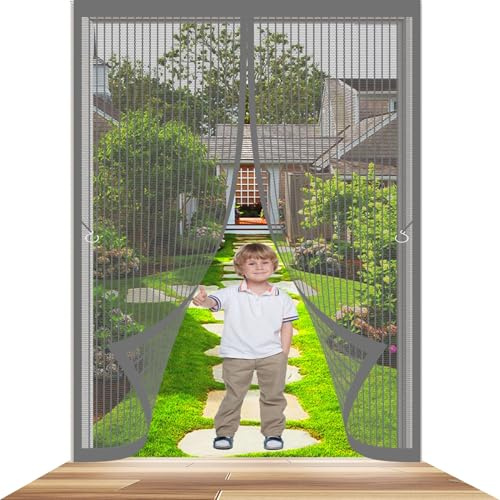 Fly Nets for Doors 84 x 190 cm Keeping Out Flies & Bug, Keep Fresh Air in Magnetic Fly Insect Screen Door Hundreds of Sizes for Kitchen, Terrace, Corridor, Grey