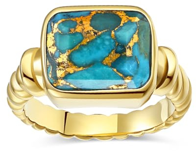Vergoldeter Edelstahl Siegelring für Herren Damen – Moderner Boho Stil – rechteckiger Stein, Smaragdschliff– chunky Statement Ring