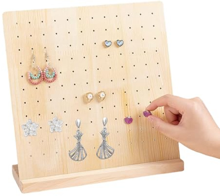 Genérico Panel De Presentación Con Clavijas | Panel Perforado De Madera Para Exhibición Y Almacenaje De Aretes,Estante Multifuncional Para Llaves Y Joyas En Manualidades