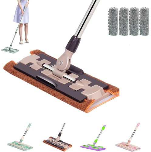 Trapeador de Microfibra Queensfinders, trapeador Plano de 360 Grados con Mango de Acero Inoxidable, trapeador telescópico Plano Reutilizable para Piso, trapeador húmedo y seco Queensfinders (Khaki)