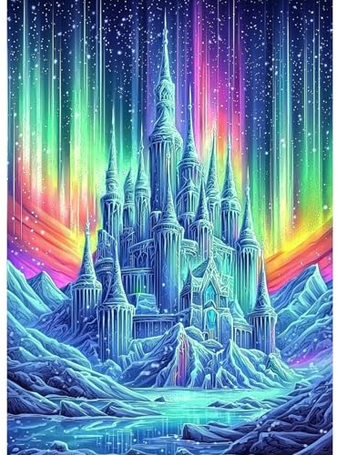MAXBYE Diamond Painting Erwachsene, Eisschloss 5D Diamond Art Komplett Set DIY Diamant Bilder Anfänger, Aurora Runde Diamant Bilder Kristall Kreuzstich Für Home Wall Decor Geschenk 30x40cm
