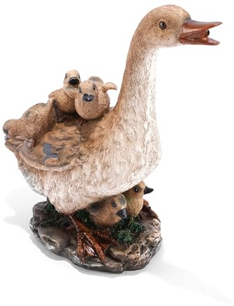 Esotec Wasserspeier Gans Brunnenfigur für Garten-Teich Wasserspiel 100750 | Material Teichfigur Polyresin, Gans mit Küken, 1,5m Schlauch, Ø10mm, empfohlene Solar-Teichpumpe ab 250l/h, H=38,5cm