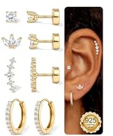 Chriscoco 4 Paar Ohrringe Silber 925 Set für Damen 14K Vergoldet Kleine Creolen Hypoallergen Medizinische Ohrstecker Silber 925 Stapelbar Tragus Helix Piercings Ohr Gold Ohrringe Für Mehrere Ohrlöcher