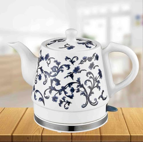 Bollitore Elettrico in Ceramica in Porcellana Blu E Bianca Il Bollitore per tè Senza Fili Fa Bollire Rapidamente L'acqua per La Zuppa di caffè E La Farina D'avena Design Elegante, 001