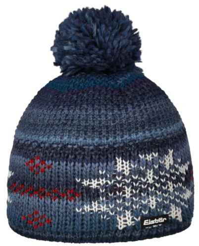 Eisbär IKE Pompon Beanie Mütze Strickmütze Wollmütze Wintermütze Damen/Herren - Made in the EU mit Umschlag, Umschlag Winter Herbst-Winter