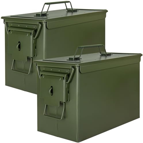 Trucky 2x Set Munitionsbox Ammo Box Metallkiste Metallbox Munitionskiste Aufbewahrungsbox mit Deckel 33 x 19 x 23 cm Army Grün Metall