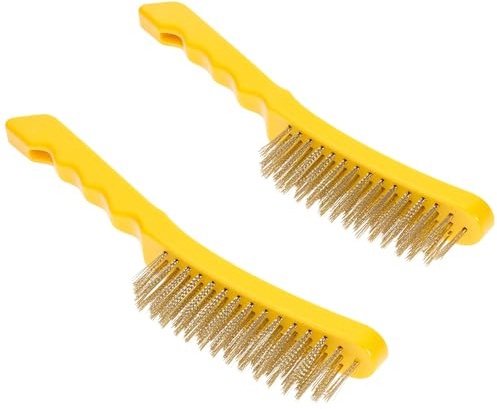 QWORK Wire Scratch Brush, 2 Pack 11 Inch Heavy Duty Stainless Steel Wire Brush with Ergonomic Plastic Handle, Rust Remover & Welding Slag Cleaner for Metal, Paint & Scale