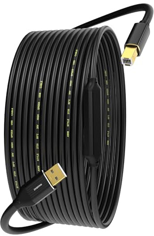 ZVOIYKM USB A to USB B 2.0 Printer Cable 15m, Signal Amplifiers, 480Mbps | Long Active USB B Printer Cable 15m-50ft, High-Speed USB to Printer Cable for Loptop, PC, HP, Canon, Brother, Samsung, Xerox