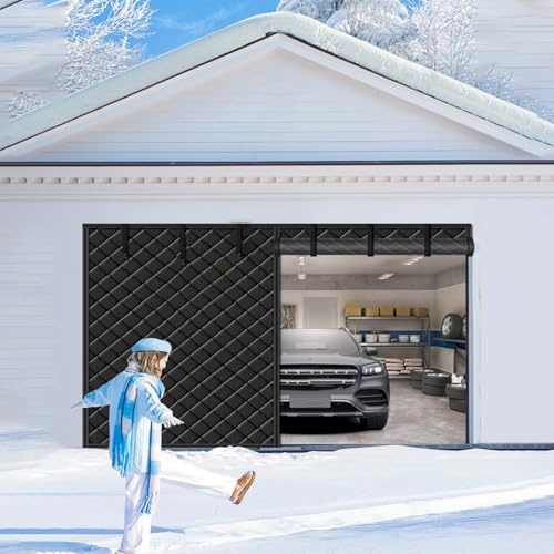 Garage Door Privacy Screen Insulation Kit for Winter-Magnetic Thermal Insulated Garage Door Curtain for 1 or 2 Car, Windproof Weatherproof Soundproof, Top Storage Clip(Black,16x7FT/496x218cm)