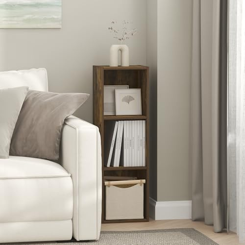 Furinno FULDA Book Shelf, 3-Tier Narrow Bookshelf, Bookcase with 25.4cm Width Storage Shelf, 23.6(D) x 25.0(W) x 80.0(H) cm, for Living Room, Bedroom, Home Office, Amber Pine