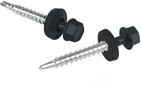 PAROTEC Trapezblechschrauben 6.3 mm x 50 mm, 100 Stück, RAL 7016 Anthrazit | Selbstschneidende Schrauben mit EPDM Dichtscheibe Dichtung Selbstbohrende Bohrschrauben Sechskantkopf