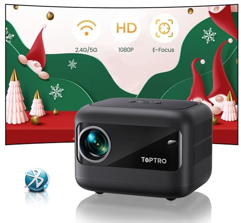 Mini Projector【1S Focus】FHD 1080P 4K Supported Portable Projector WiFi 6 and Bluetooth 5.2, TOPTRO Home Cinema Projectors for iOS/Android Smartphone/TV Stick