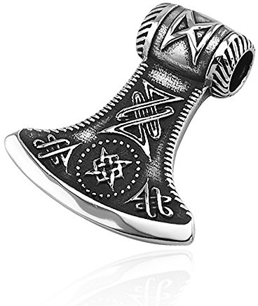 Autiga Anhänger Axt Beil Wikinger Tribal Keltisch Celtic Schwarz Edelstahl Halskette Lederkette Gothic Kugelkette Damen Herren