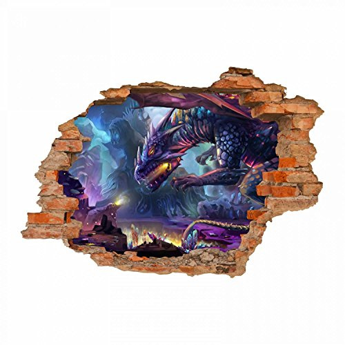 nikima - 097 Wandtattoo Drache Fantasy - Loch in der Wand - in 5 Größen - wunderschöne Kinderzimmer Sticker und Aufkleber bezaubernde Wanddeko Wandbild Junge Mädchen Größe 1250 x 870 mm