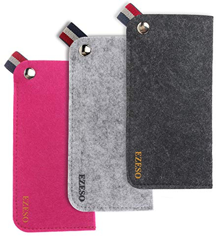 EZESO 3 pezzi morbida occhiali custodia Occhiali da sole Custodia portatile morbida per occhiali da tasca (Grigio scuro + grigio + rosso)