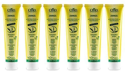 CMD Teebaumöl Zahngel (6x75ml), mit grünem Tee ohne Fluorid, ohne ätherische Öle (Homöopathieverträglich) Bio-Zahnpasta, Vegan, Naturkosmetik für sensible Zähne