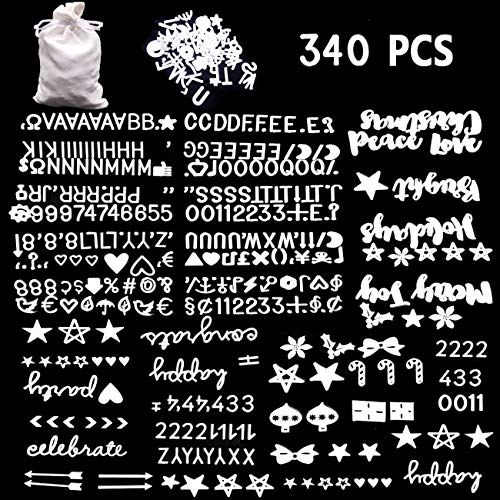 340 Zeichen White Letter Set für Briefkästen aus veränderbarem Filz, 3/4-Zoll-Briefe mit Geschenktüte, einschließlich Zahlen, Symbolen, Buchstaben