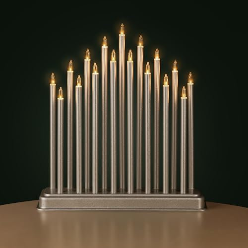 Garden Mile Traditional Christmas Candle Bridge Light Arch Flameless LED Candles Christmas Window Decoration Or Table Decoration Low Voltage Battery Operated. (Silver - 17 Pipe)