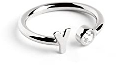 SINGULARU - Anillo Personalizado Letter Diamond Plata - Anillo Ajustable - Plata de Ley 925 con Acabado Baño de Rodio - Talla Unica - Joyas para Mujer - Hecho en España