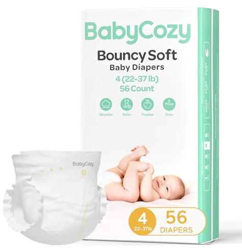 Baby Diapers Portable Pack Size 4(22~37lb), 56 Count Babycozy Bouncy Soft Diapers Disposable Hypoallergenic Diapers to Protect Sensitive Baby Skin