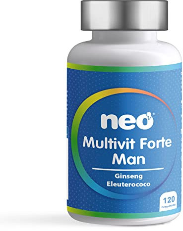 NEO - Multivitamínico - 120 Comprimidos - Para 2 Meses - Ginseng, Eleuterococo, Vitaminas y Minerales - Ayuda Aumentar la Energía - Multivit Forte Man