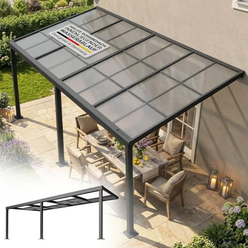 Juskys Terrassenüberdachung 7x3 m mit Schiebedach - Terrassendach aus Aluminium mit Doppelstegplatten - wetterfeste Überdachung mit UV-Schutz - Grau