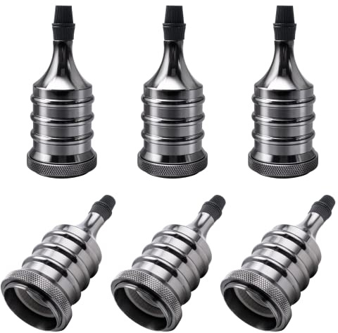 DiCUNO Vintage Lampenfassung E27, Keramik, Schwarz, Aluminium, 6er Pack | E27 Lampenhalter, für Birnen, DIY nostalgische Deckenleuchte, Tischleuchte, Glattmantel, Schwarze Perle, Wandleuchten, Café