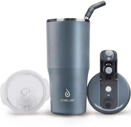 Ideus Tumbler with Lid and Straw | 18 oz Travel Tumbler | Double Wall Stainless Steel Insulated Coffee Tumbler | Perfect for Hot or Iced Coffee | Gifts for Girls Women Men | Classic Grey