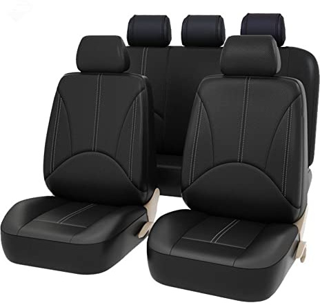 Asudaro 9 Piezas Funda De Asiento De Coche Cuero, Funda del Reposacabezas del Asiento del Coche + Funda del Asiento Delantero + Cubierta del Respaldo del Asiento Trasero + Funda del Asiento Trasera