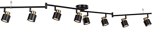 CRAFTRONOS 8 Light Foldable Track Lighting Kit, Matt Black Brass Finish Adjustable with Moden Flush Mount Ceiling Spotlight for Kitchen,Dining,Living Room,Home Improvement