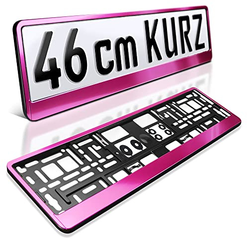2 Kennzeichenhalter kurz | 46 cm Pink gebürstet | Für Kurze Kennzeichen | Metallic Look matt | Nummernschildhalter | Kennzeichen-Halterung | Nummernschild-Halterung | Für Auto-Schilder 460 x 110 mm