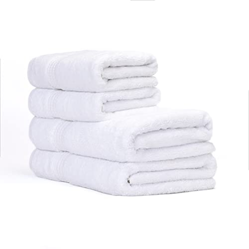 TRAMAS+ Set di asciugamani Premium 700gr 4 pezzi, 100% cotone, 2 asciugamani 50x100 cm e 2 asciugamani da bagno 70x140cm, extra morbidi, ad asciugatura rapida e ad alto assorbimento - Bianco