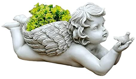 UZOURI Jardinière Pot de Fleurs Pots de jardinière Pots de Plantes Uniques Planteur de résine Sculpture d'ange Ailes Pots de Plantes Pots de Jardin Vintage(48.5x21x21cm)