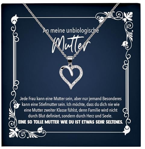 22Feels Unbiologische Mutter Stiefmama Geschenk Geburtstag Muttertag Weihnachten Bonus Mama Frauen Schmuck Set - Echt Silber 925 Herz Halskette mit Karte