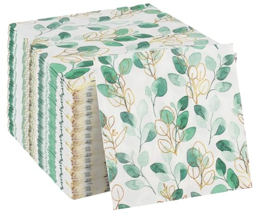 RYAN 100 Stück Servietten Eukalyptus Grüne Servietten Hochzeit Vintage Eukalyptus Papierservietten für Garten Hochzeit Party Tisch Dekorationen (33x33cm)