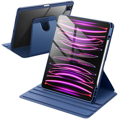 JETech Rotierende Hülle für iPad Pro 12,9 Zoll (2022/2021/2020/2018) mit Stifthalter, 360 Grad Drehbare Schutzhülle Ständer Transparente Rückseite, Auto Wachen/Schlafen (Navy)