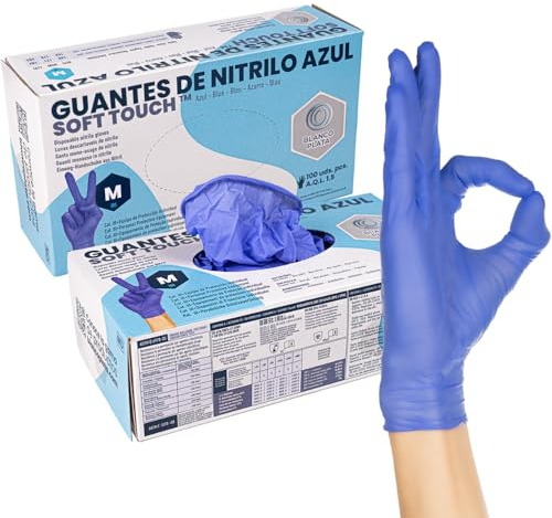 BLANCO PLATA Guante de nitrilo azul Soft Touch Caja Talla mediana 10 cajas de 100 unidades