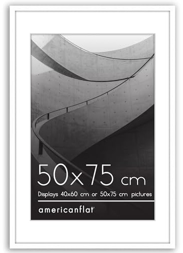Americanflat Bilderrahmen 50x75 cm Weiß - Bilderrahmen 40x60 cm mit Passepartout - Fotorahmen mit poliertem Plexi-Scheibe
