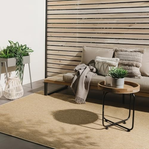 benuta Basic In- & Outdoor Teppich Wohnzimmer Iowa - Beige 160x230 cm - Boho Jute-Look - Wetterfest für Balkon, Terrasse - Schlafzimmer, Küchenteppich & Wohnzimmerteppich - Strapazierfähig & Robust