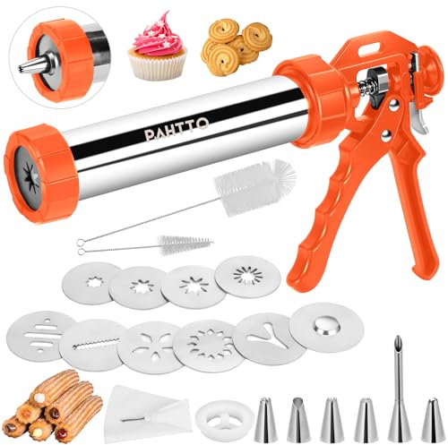 Churro Maker Machine, macchina multifunzione 3 in 1 per churros, churreras para churros, kit per la preparazione di churro/biscotti in acciaio inox, con sac à poche, 2 spazzole, 10 dischi e 7 beccucci