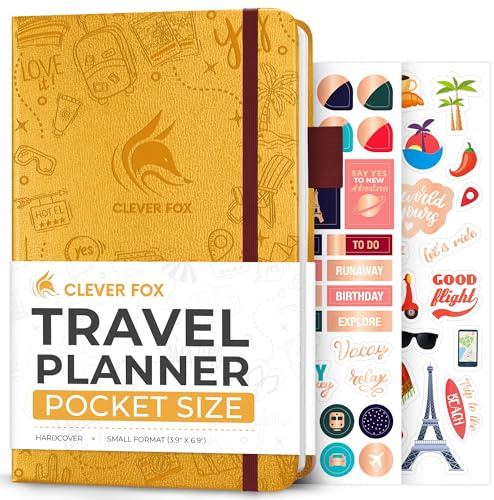 Clever Fox Travel Journal Pocket – Vacation & Road Trip Itinerary Planner Organizer & Traveling Memory Diary – Small Traveler Notebook (Amber Yellow)
