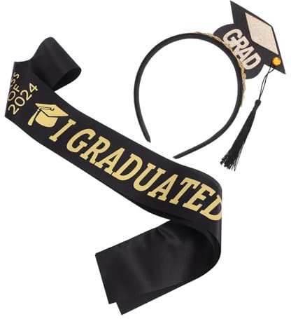 Cabilock Schulabschluss Schärpe Und Stirnband Satin-schärpe Für Schule Party-zubehör Foto-Prop Schulabschluss-Accessoire Gurt-Design Kostüm-bezug Für Schüler