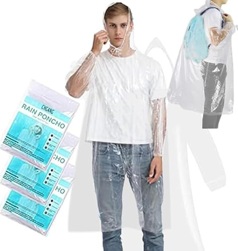 CHGANG 3 Stück Regenponcho mit Kapuze Transparent Kordelzug Kapuze und Dickeres Material, Wasserdicht Einweg Regenjacken für Festivals, Konzert, Wandern, Radfahren, Camping, Outdoo