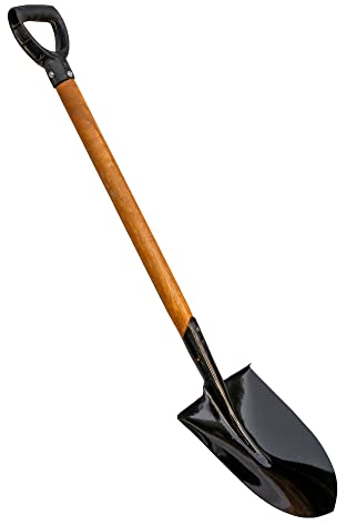 Garden Border Digging Spade, Round Pointed Shovel for Weeding, Planting, Trenching, Edging, Grey Edging, Fencing Tool, Root Cutter with Wooden Shaft