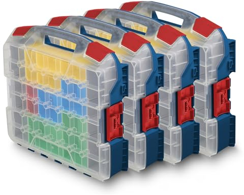 W-BOXX 102 Professional Blau inkl. Insetboxes 4er Set | Sortimentskasten L-Case | Schraubenbox Aufbewahrung mit transparentem Deckel