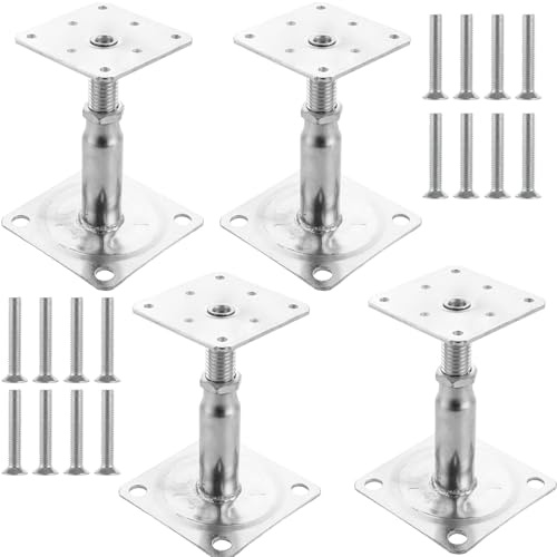 SENENQU 4 Stück 100-150 mm Pfostenträger Höhenverstellbar Galvanisch Verzinkter Stahl, 75x95mm Verstellbar Pfostenträger zum Einbetonieren Stützenfuß für Zäune, Unterstände, Carports, Pergolen
