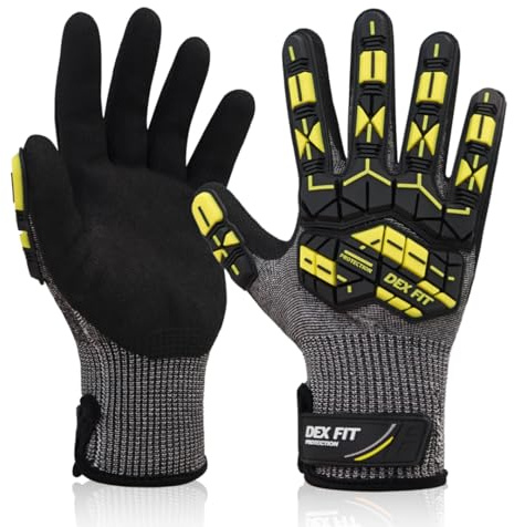 DEX FIT Level 7 Cut Resistant Gloves SSG713 Impact - Steel Fiber Protection, Sandy Nitrile Grip, Anti-Vibration, Shock Absorbing, Comfort and Dexterity, Durable and Washable; Grey XXL (11) 1 Pair