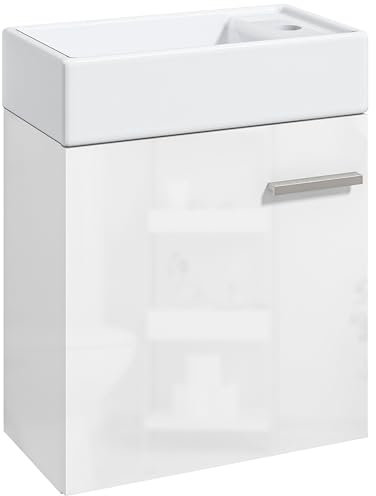 HOMCOM Mobile da bagno con lavabo a parete Mobile da bagno con anta e mobile Soft Close Mobile da bagno moderno 40x23x50 cm Bianco lucido