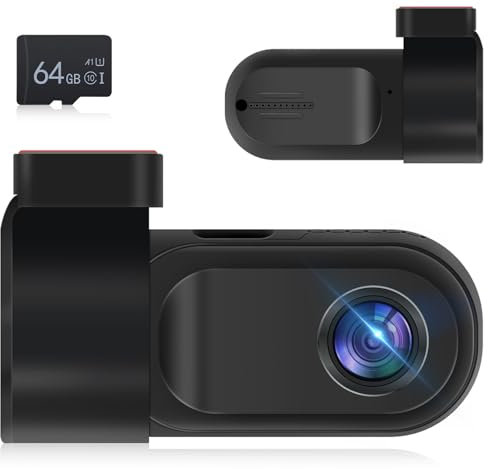 NHOPEEW 720P Dashcam Front - 720P Mini Dash Camera per auto - Registratore di guida Built-in 150 Degree Night Vision Lens Support 24H Parking Monitor Loop Recording + 64G SD Card